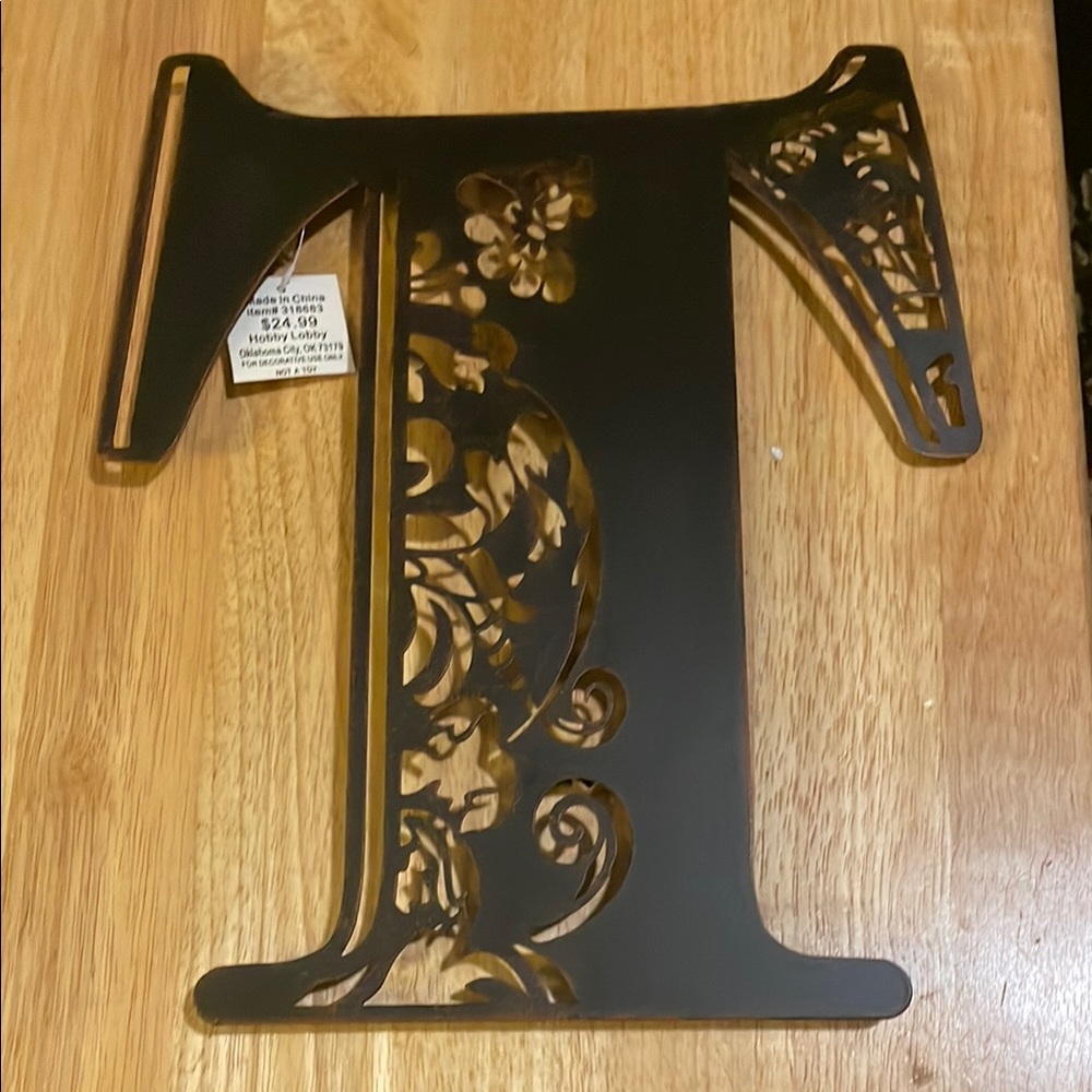 New with tags- Black Metal Letter T with floral & swirls